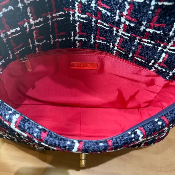 Chanel 19 Large Bag Tweed Navy Red White Multicolor - Picture 12 of 16